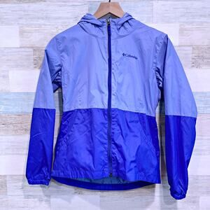 Columbia Hooded Windbreaker Rain Jacket Purple Full Zip Nylon Youth Girls Large